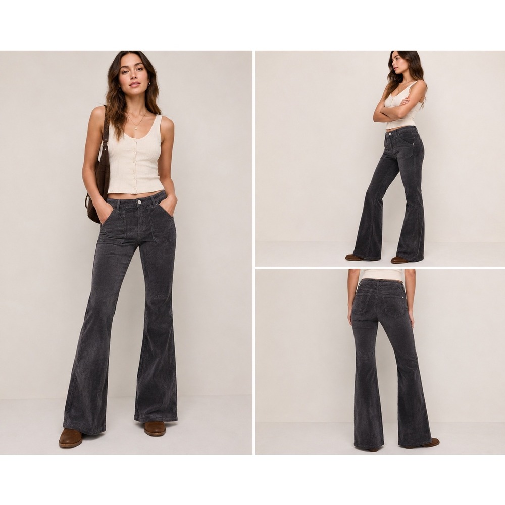 Pilcro and the Letterpress The Icon Flare Corduroy Pants Gray Size 27 Stretch